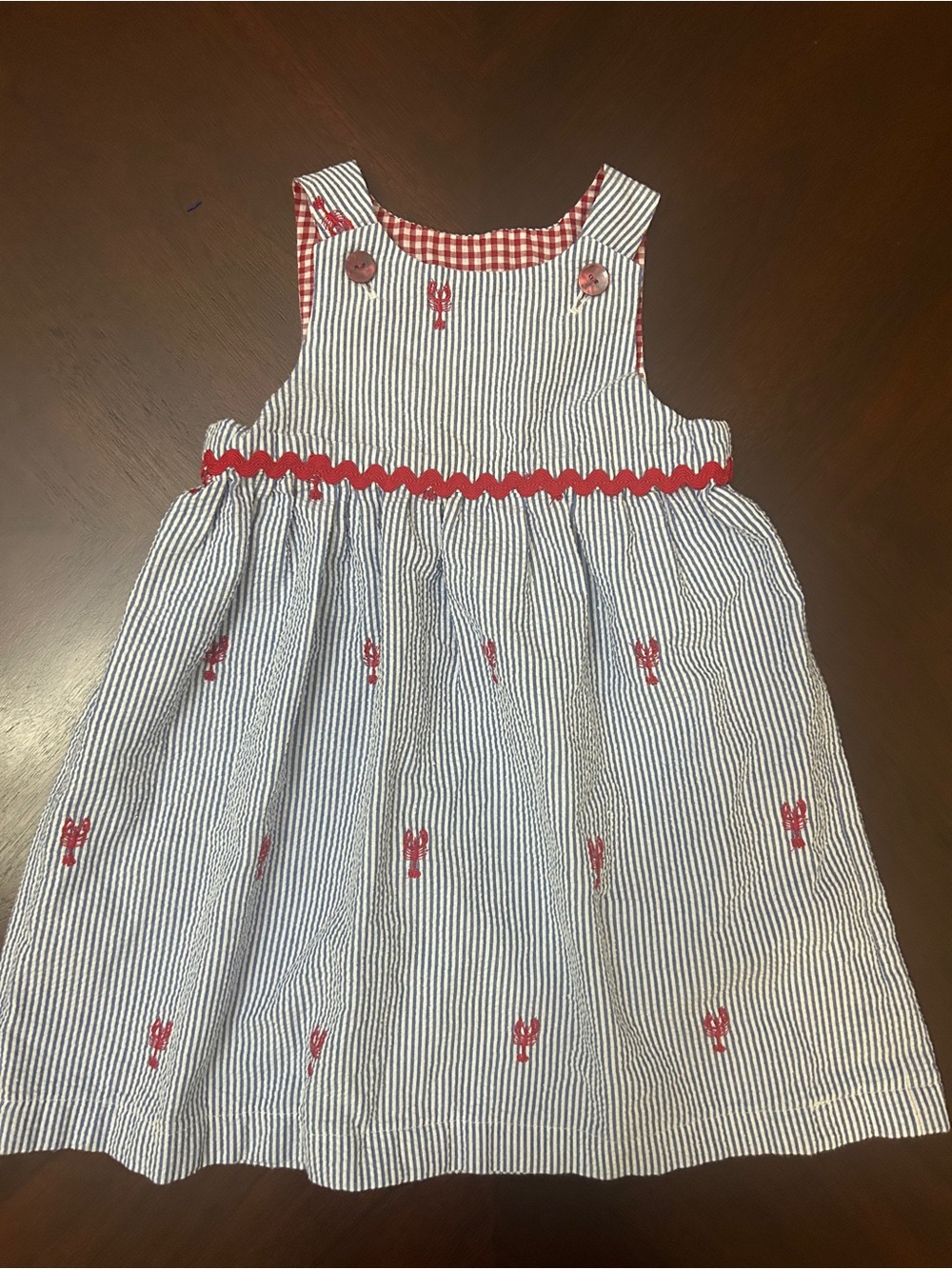 Baby Girl Seersucker Lobster Dress 12-18M Red White Blue Summer Nautical